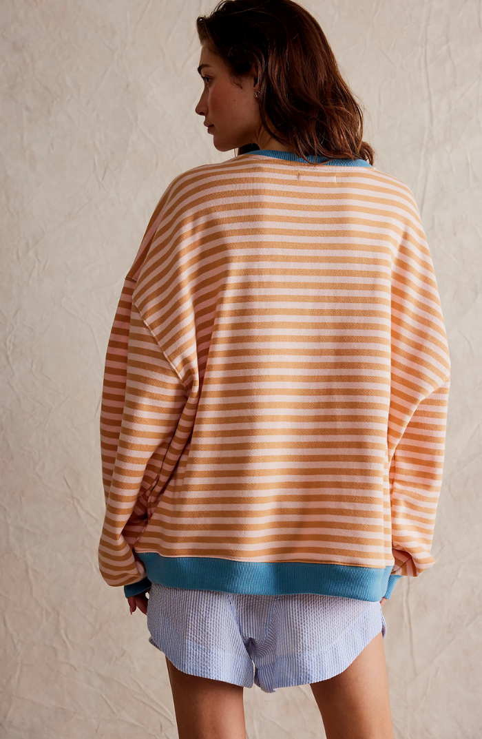 Ronde hals gestreepte sweater dames met oversized pasvorm