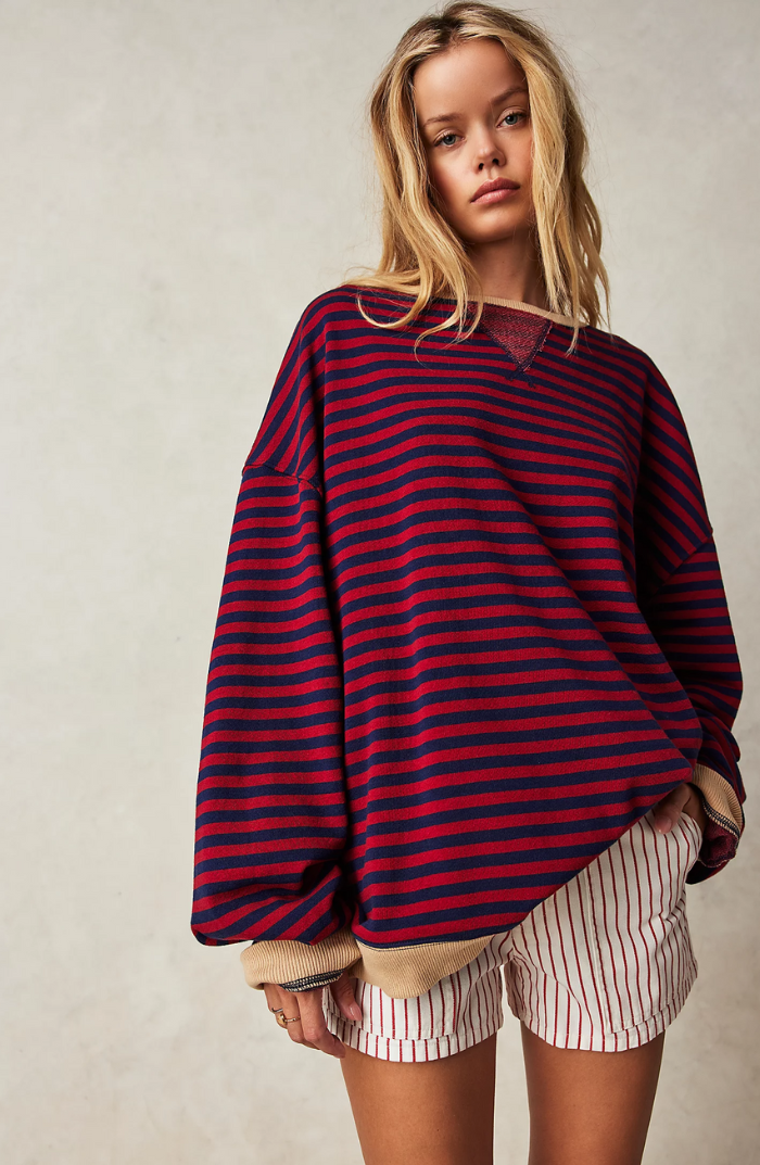 Ronde hals gestreepte sweater dames met oversized pasvorm