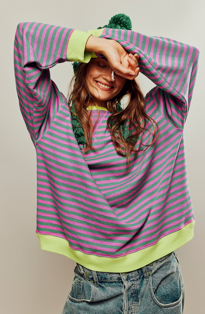 Ronde hals gestreepte sweater dames met oversized pasvorm