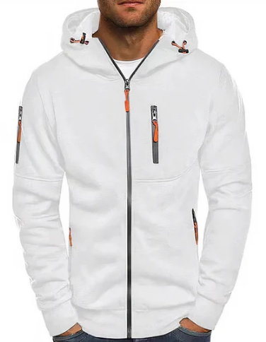 Hoodie heren met doorlopende rits, capuchon met trekkoord en vier ritszakken