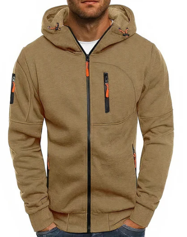 Hoodie heren met doorlopende rits, capuchon met trekkoord en vier ritszakken