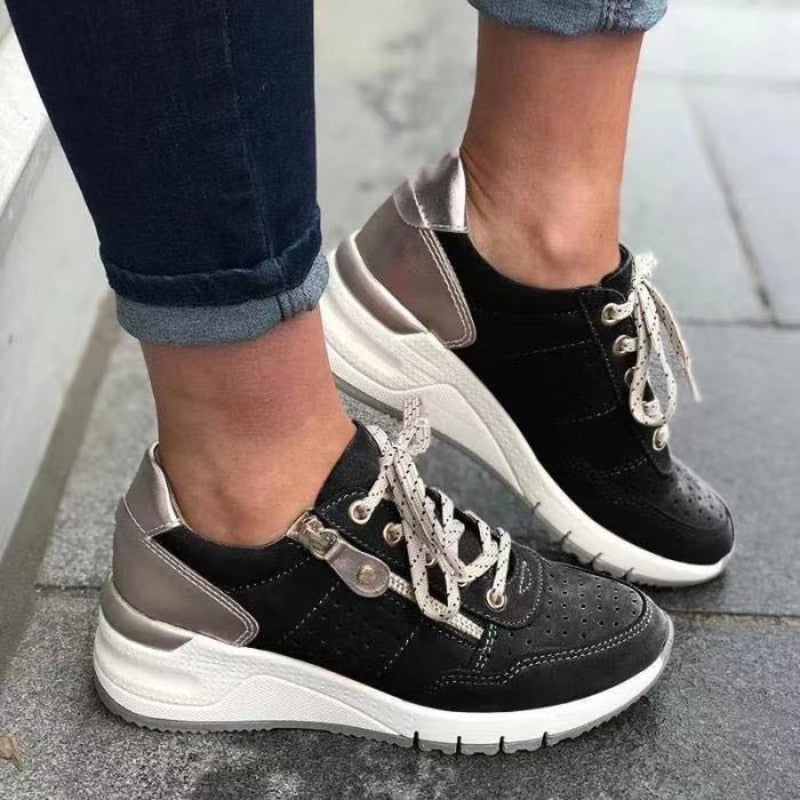 Sneakers dames met rits en sleehak, comfortabele wandelschoenen