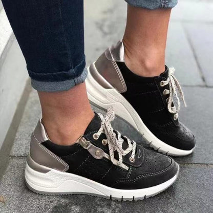 Sneakers dames met rits en sleehak, comfortabele wandelschoenen