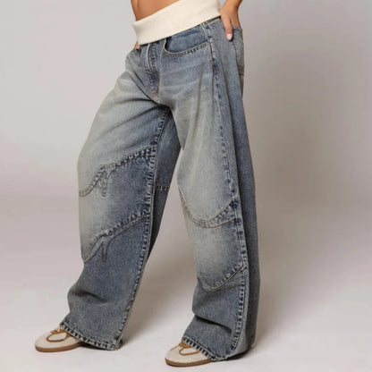 Low waist baggy wide leg jeans dames met paneeldetails