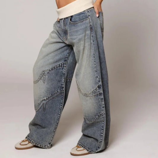 Low waist baggy wide leg jeans dames met paneeldetails