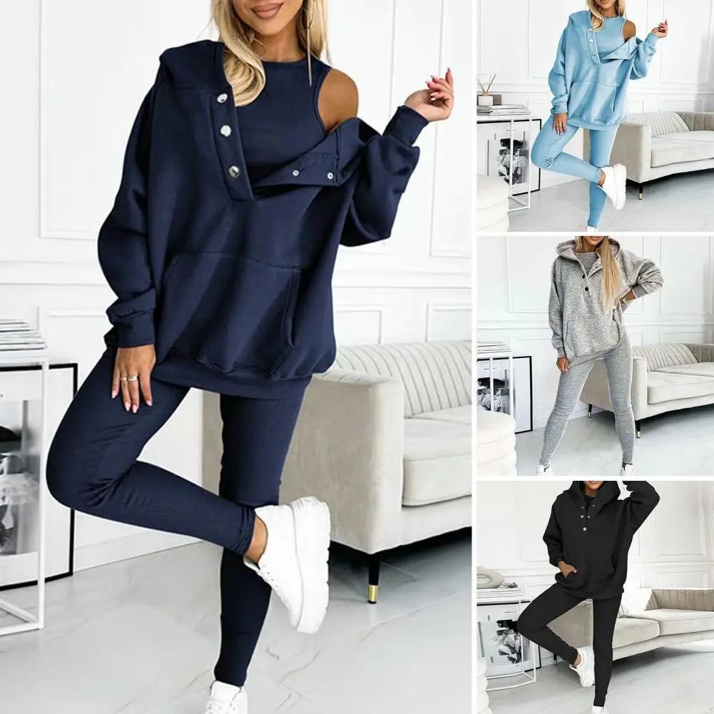 Joggingpak dames met drukknoopsluiting en oversized hoodie