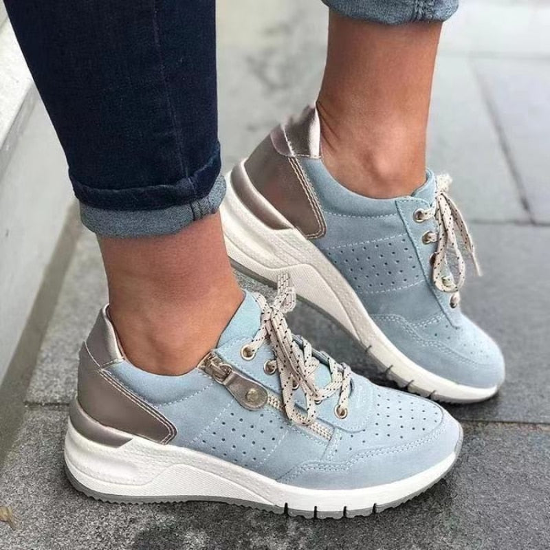 Sneakers dames met rits en sleehak, comfortabele wandelschoenen