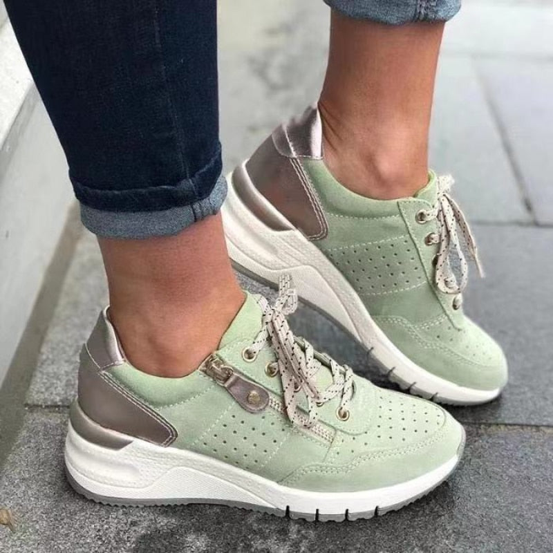 Sneakers dames met rits en sleehak, comfortabele wandelschoenen
