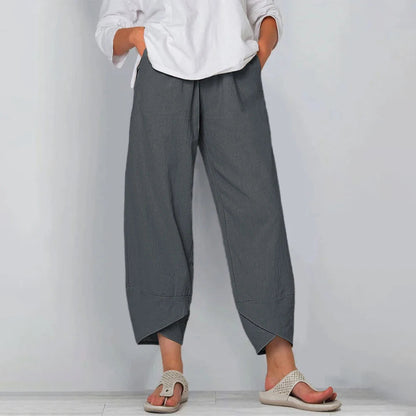 Cropped broek dames met wijde pijpen en elastische tailleband