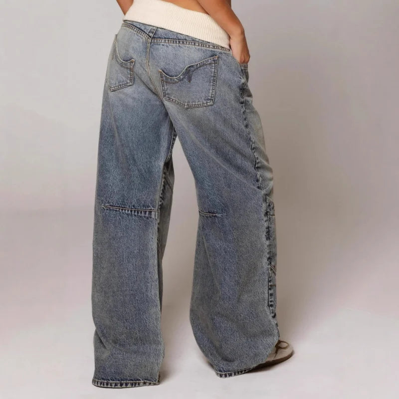 Low waist baggy wide leg jeans dames met paneeldetails
