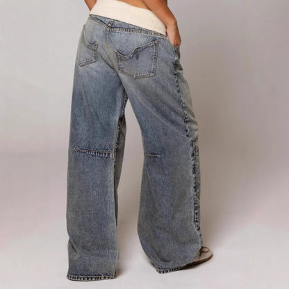 Low waist baggy wide leg jeans dames met paneeldetails