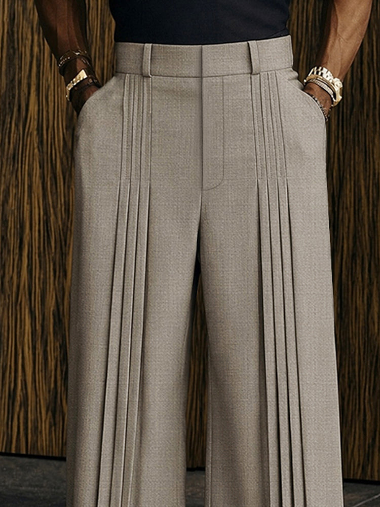 Pantalon heren met wijde pijpen, plooien en hoge taille
