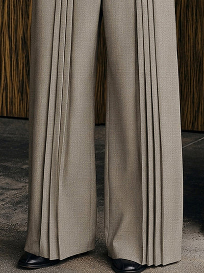Pantalon heren met wijde pijpen, plooien en hoge taille
