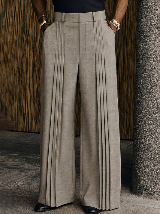 Pantalon heren met wijde pijpen, plooien en hoge taille