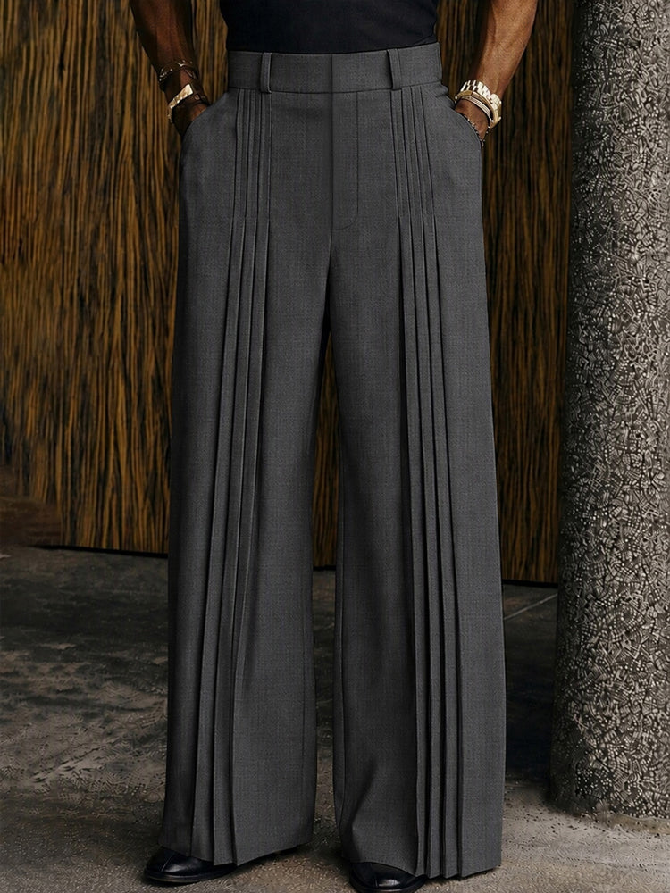 Pantalon heren met wijde pijpen, plooien en hoge taille