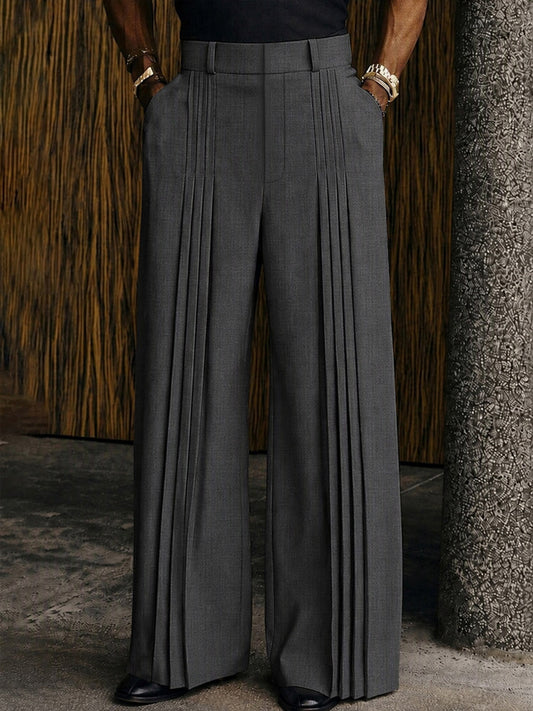Pantalon heren met wijde pijpen, plooien en hoge taille