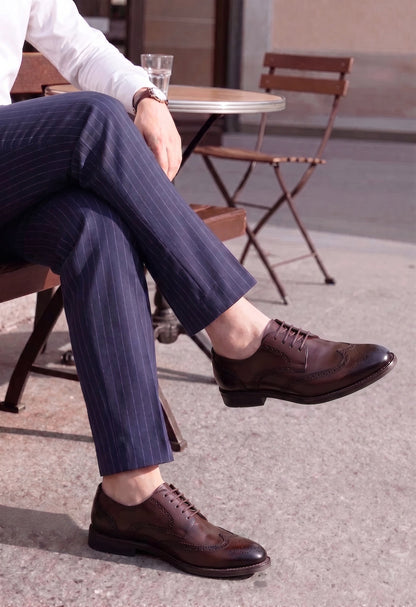 Geklede veterschoenen met brogue details voor heren, derby model