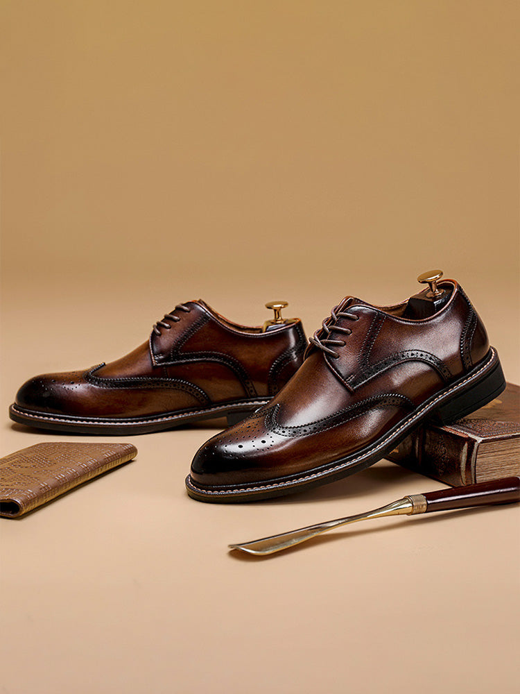 Geklede veterschoenen met brogue details voor heren, derby model