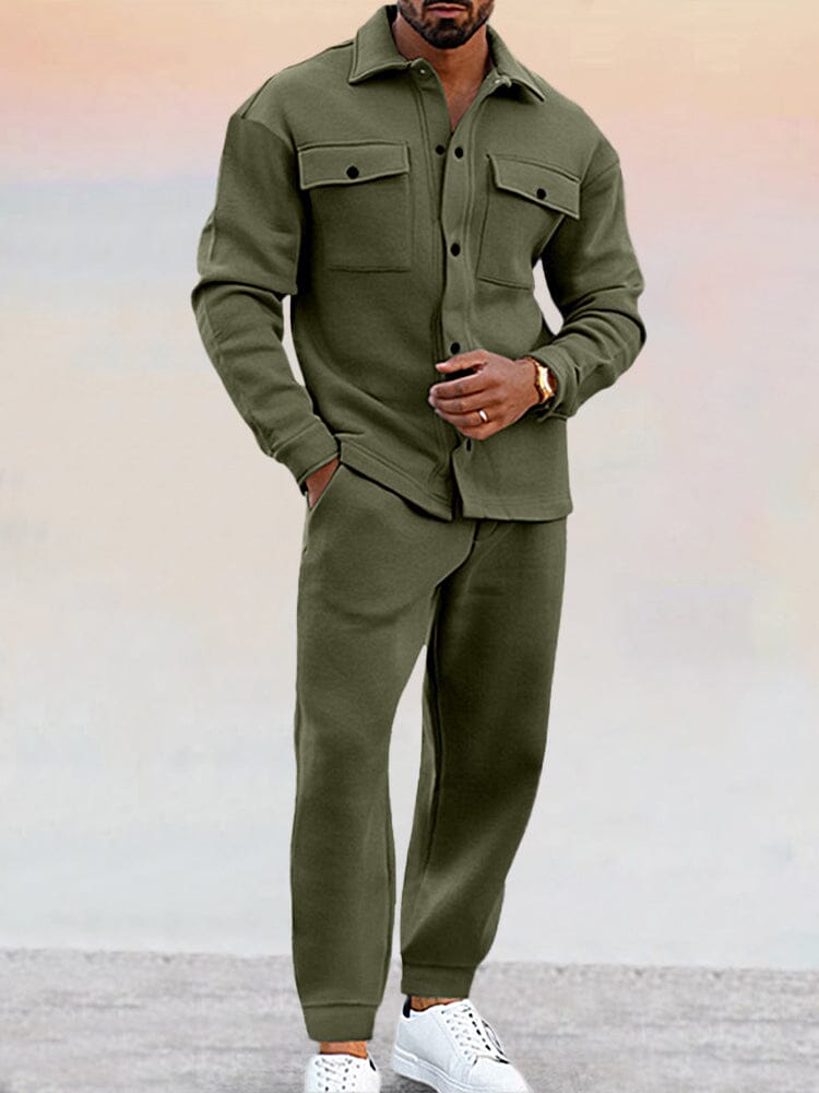 Athleisure 2-Piece Suede Set Sports Set coofandy Army Green S 