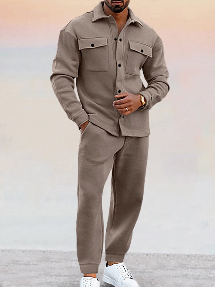 Athleisure 2-Piece Suede Set Sports Set coofandy Khaki S 