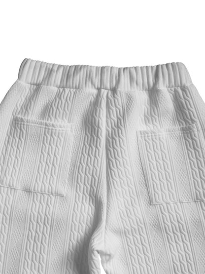 Kabelgebreide tweedelige set heren met V-hals trui en joggingbroek