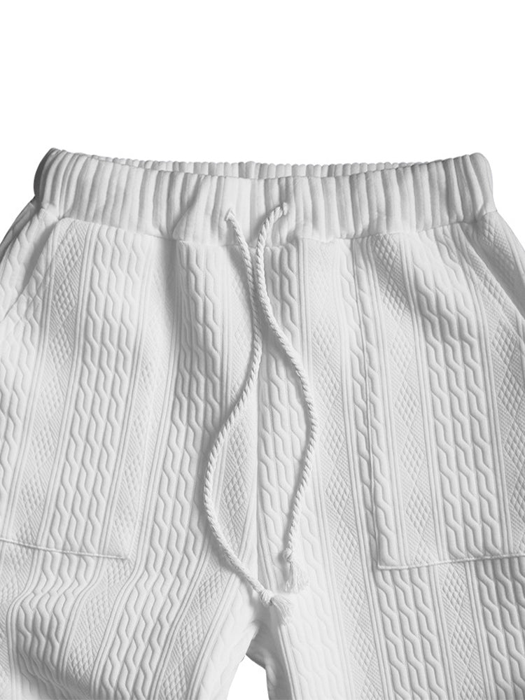 Kabelgebreide tweedelige set heren met V-hals trui en joggingbroek