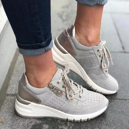Sneakers dames met rits en sleehak, comfortabele wandelschoenen
