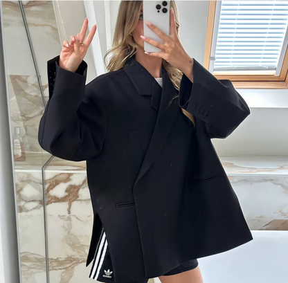 Lange oversized blazer dames met reverskraag en dubbele overslag