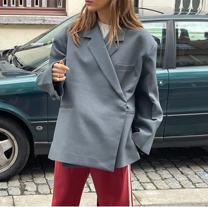 Lange oversized blazer dames met reverskraag en dubbele overslag