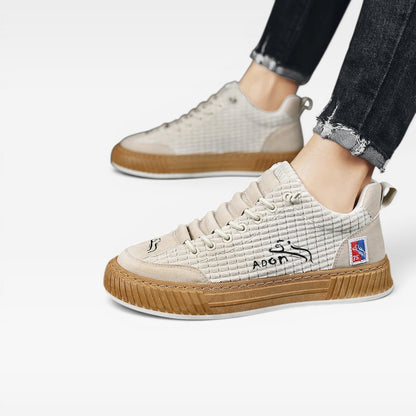Lage sneakers met veters en geribbelde bovenkant voor heren