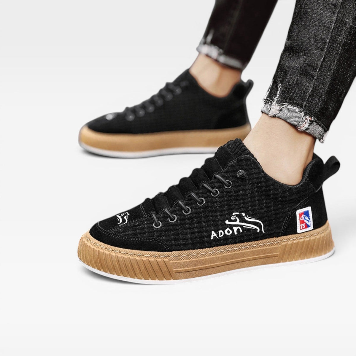 Lage sneakers met veters en geribbelde bovenkant voor heren