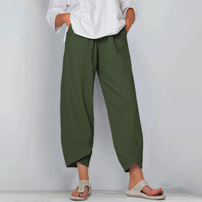 Cropped broek dames met wijde pijpen en elastische tailleband