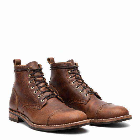 Cap toe veterboots heren met randgenaaide zool en blokhak
