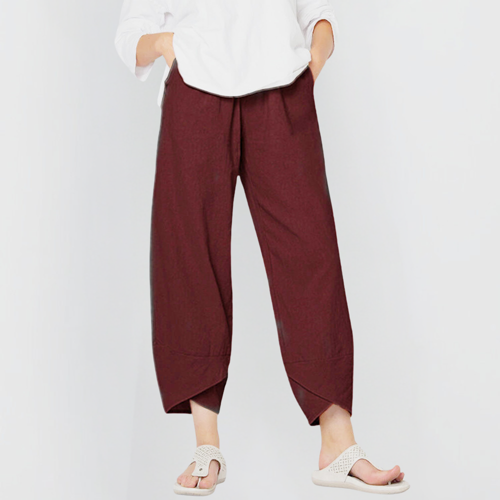 Cropped broek dames met wijde pijpen en elastische tailleband