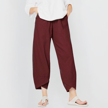 Cropped broek dames met wijde pijpen en elastische tailleband