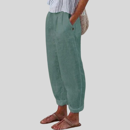 Cropped broek dames met omgeslagen enkelzoom en twee steekzakken