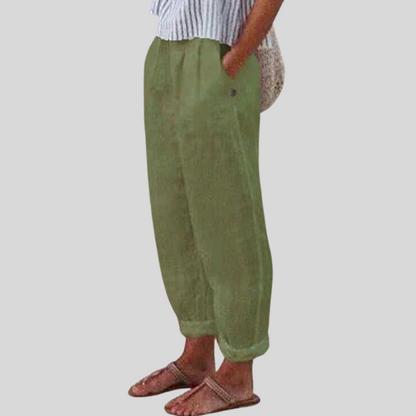 Cropped broek dames met omgeslagen enkelzoom en twee steekzakken