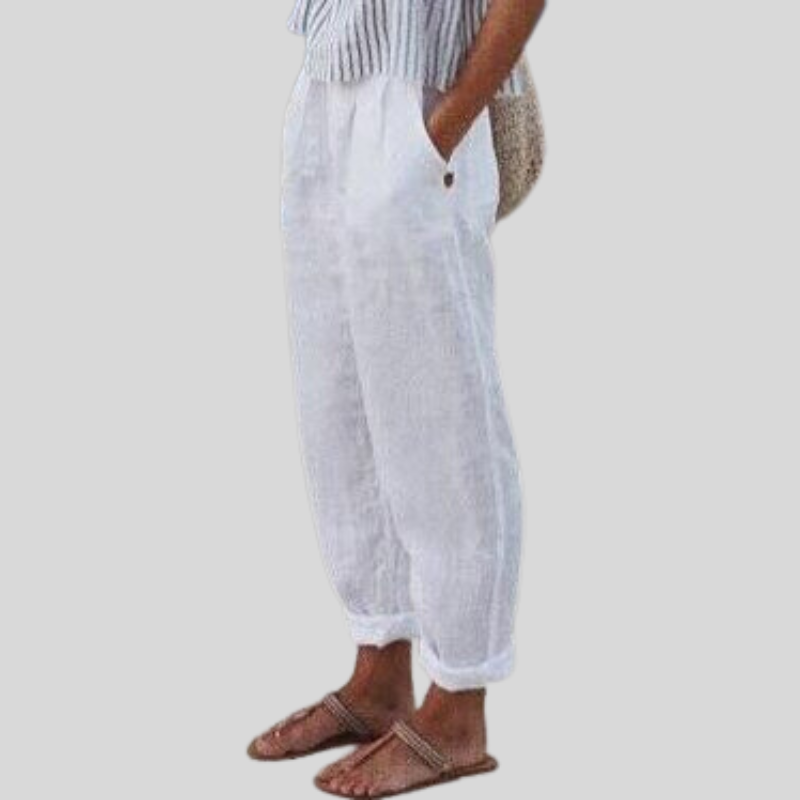 Cropped broek dames met omgeslagen enkelzoom en twee steekzakken