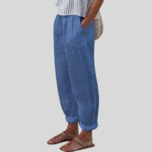 Cropped broek dames met omgeslagen enkelzoom en twee steekzakken