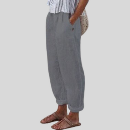 Cropped broek dames met omgeslagen enkelzoom en twee steekzakken