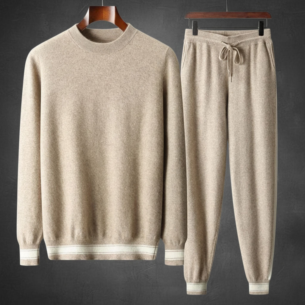 Fijngebreide tweedelige set dames met ronde hals trui en joggingbroek