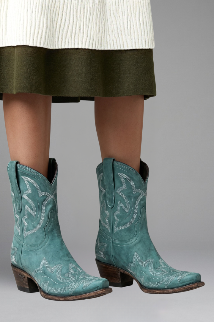 Geborduurde cowboylaarzen dames met spitse neus en blokhak