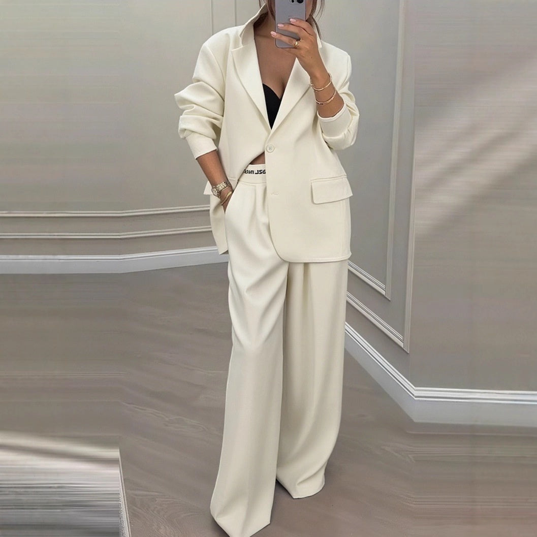 Tweedelige set dames met oversized blazer en wijde broek