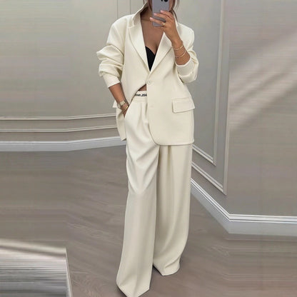 Tweedelige set dames met oversized blazer en wijde broek