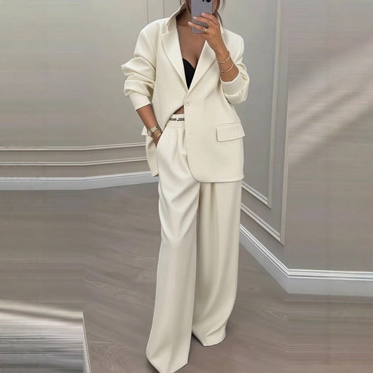 Tweedelige set dames met oversized blazer en wijde broek