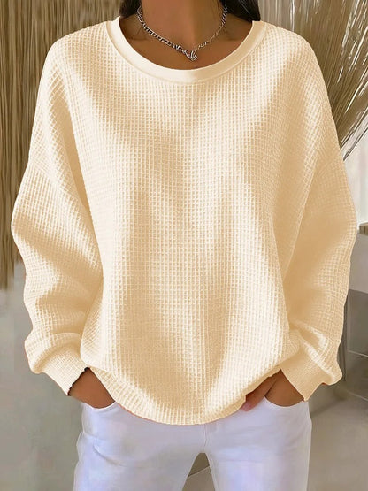 Oversized sweater dames met ronde hals en wafelstructuur