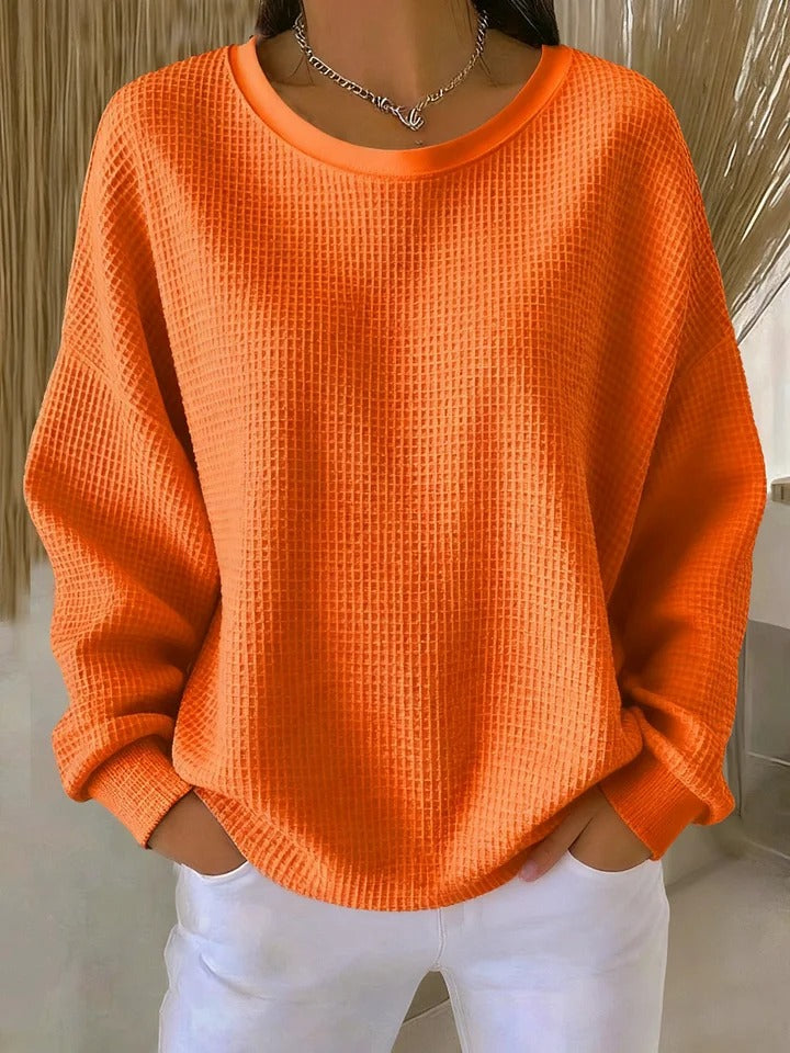 Oversized sweater dames met ronde hals en wafelstructuur