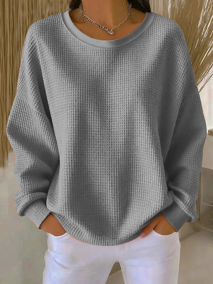 Oversized sweater dames met ronde hals en wafelstructuur