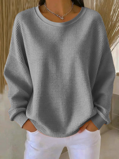 Oversized sweater dames met ronde hals en wafelstructuur