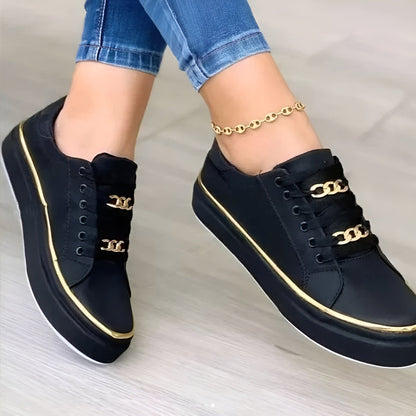 Lage sneakers dames met platformzool en kettingdetail